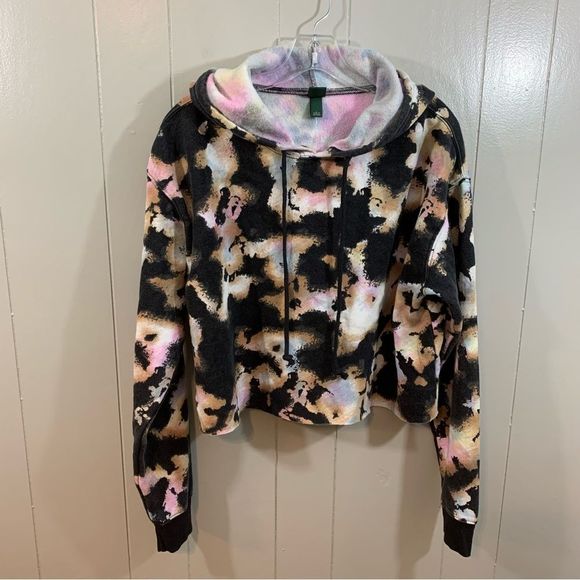 Wild Fable Black Multi Tie Dye Cropped Long Sleeve Hoodie Sweatshirt S L NEW - Picture 1 of 8
